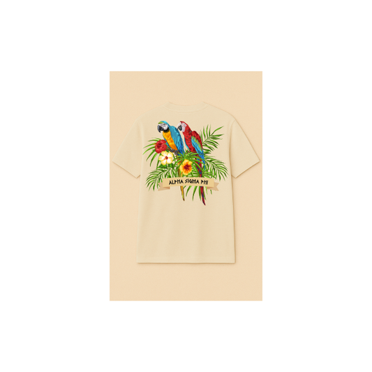 short sleeve t shirt tropical parrots Alpha-Sig
